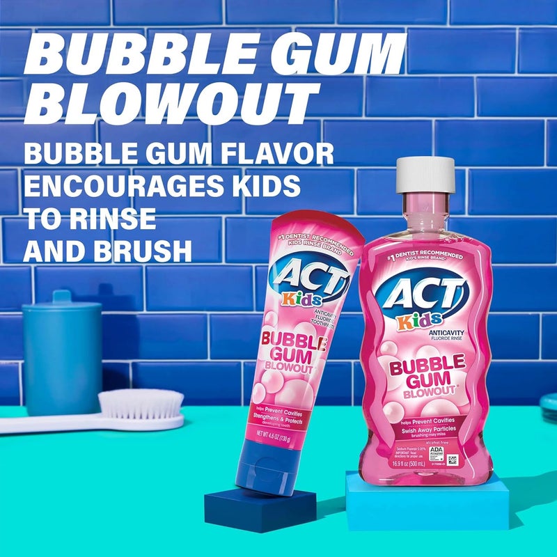 ACT Kids Anticavity Fluoride Rinse for Bad Breath Treatment, Bubble Gum Blowout, 16.9 fl. oz. (Pack of 3) - Image 4